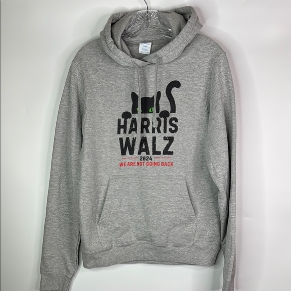 Port & Company Harris Walz 2024 Cat Gray Hooded Sweatshirt Size Small - Picture 1 of 8